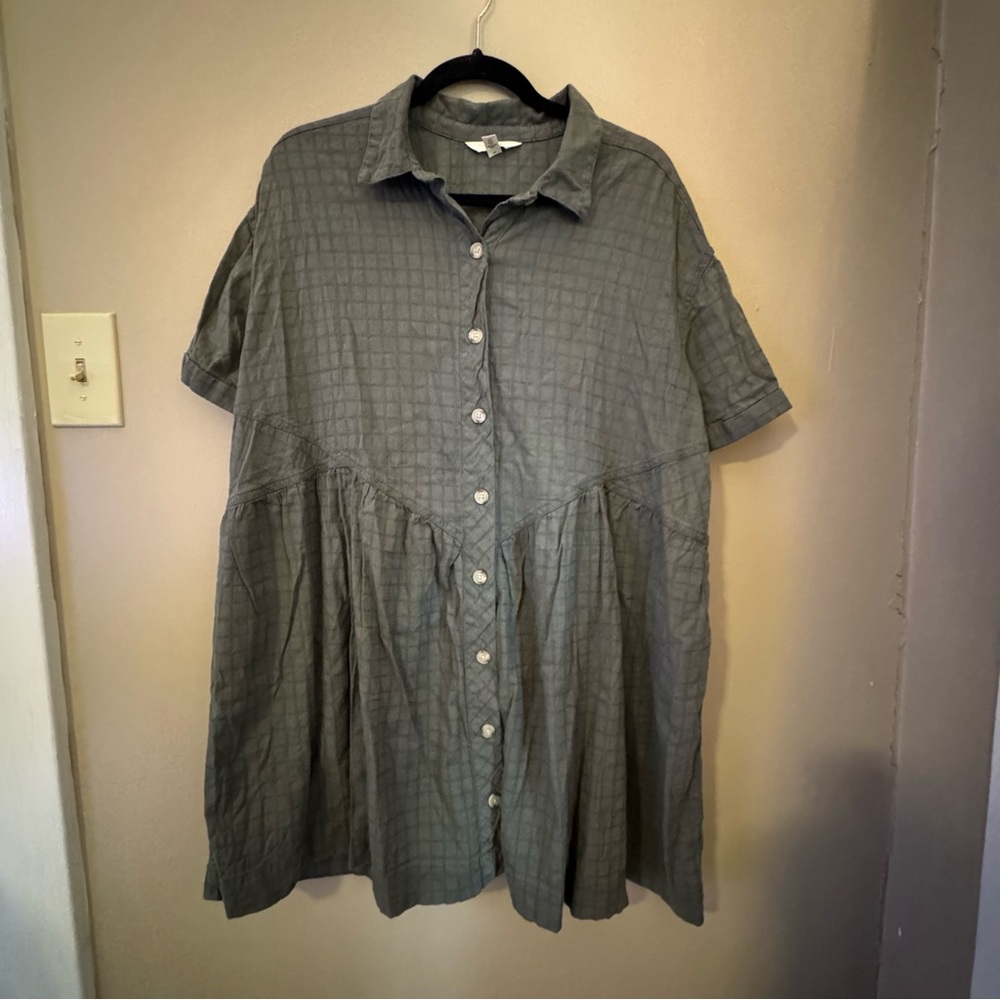 Olive green Button-Up Short Sleeve mini Dress
